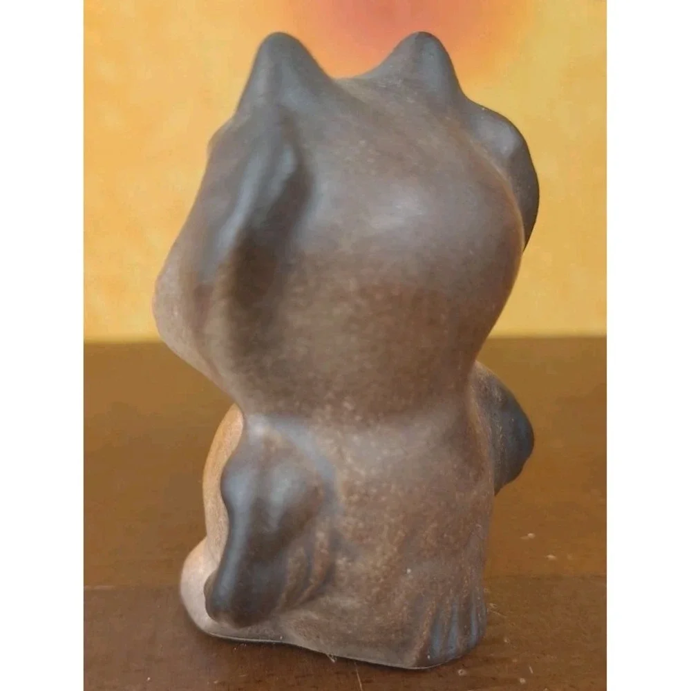 Owl Mini Figurine‎ 2-1/4 Brown Glass Eyes US Pottery Ceramic